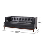 Mid-Century Modern Upholstered Sofa with Tuxedo Arms & Waffle Stitch Pattern
