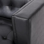 Mid-Century Modern Upholstered Sofa with Tuxedo Arms & Waffle Stitch Pattern