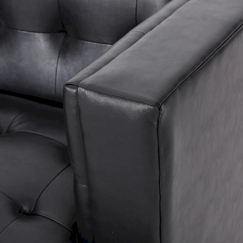 Mid-Century Modern Upholstered Sofa with Tuxedo Arms & Waffle Stitch Pattern