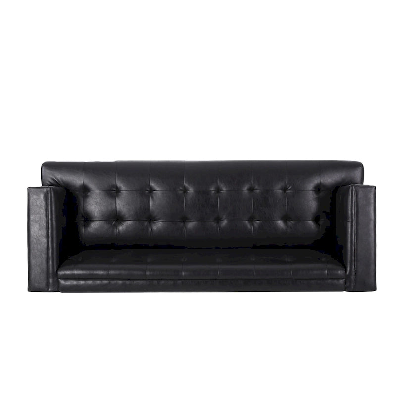 Mid-Century Modern Upholstered Sofa with Tuxedo Arms & Waffle Stitch Pattern