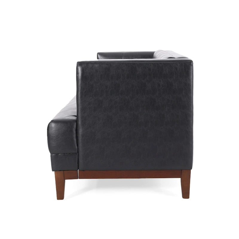 Mid-Century Modern Upholstered Sofa with Tuxedo Arms & Waffle Stitch Pattern