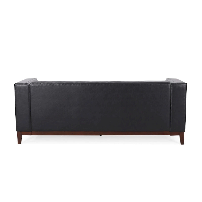 Mid-Century Modern Upholstered Sofa with Tuxedo Arms & Waffle Stitch Pattern