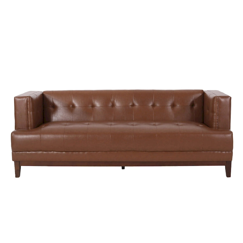 Mid-Century Modern Upholstered Sofa with Tuxedo Arms & Waffle Stitch Pattern
