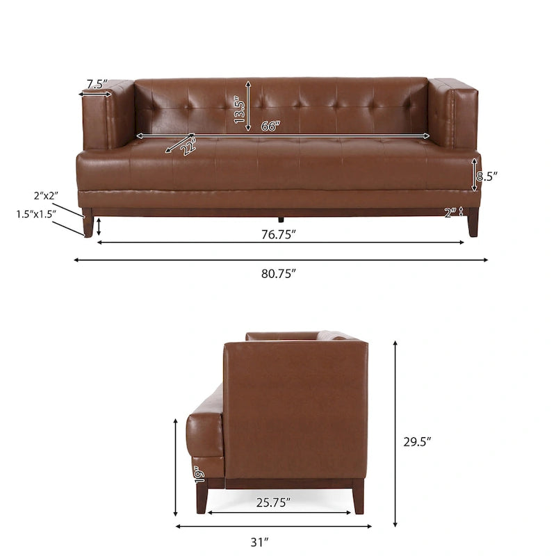 Mid-Century Modern Upholstered Sofa with Tuxedo Arms & Waffle Stitch Pattern