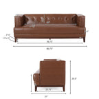Mid-Century Modern Upholstered Sofa with Tuxedo Arms & Waffle Stitch Pattern