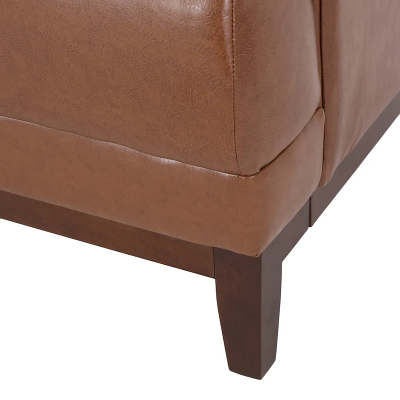 Mid-Century Modern Upholstered Sofa with Tuxedo Arms & Waffle Stitch Pattern