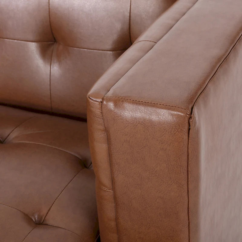 Mid-Century Modern Upholstered Sofa with Tuxedo Arms & Waffle Stitch Pattern