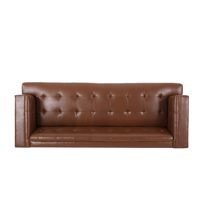 Mid-Century Modern Upholstered Sofa with Tuxedo Arms & Waffle Stitch Pattern