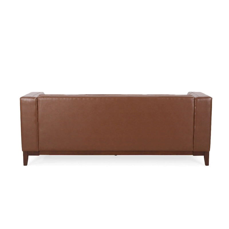 Mid-Century Modern Upholstered Sofa with Tuxedo Arms & Waffle Stitch Pattern