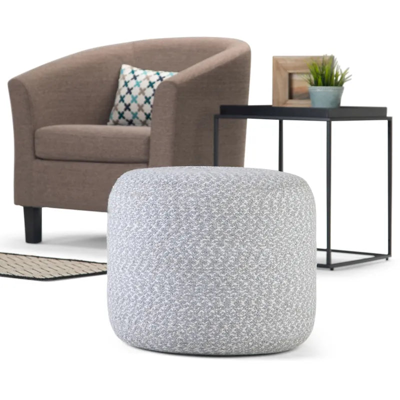 Round Hand-Woven Cotton Braided Pouf with Polystyrene Bead Filling