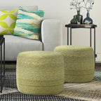 Round Hand-Woven Cotton Braided Pouf with Polystyrene Bead Filling