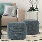 Round Hand-Woven Cotton Braided Pouf with Polystyrene Bead Filling