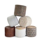 Round Hand-Woven Cotton Braided Pouf with Polystyrene Bead Filling