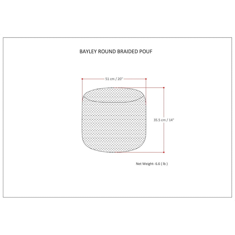 Round Hand-Woven Cotton Braided Pouf with Polystyrene Bead Filling