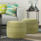 Round Hand-Woven Cotton Braided Pouf with Polystyrene Bead Filling