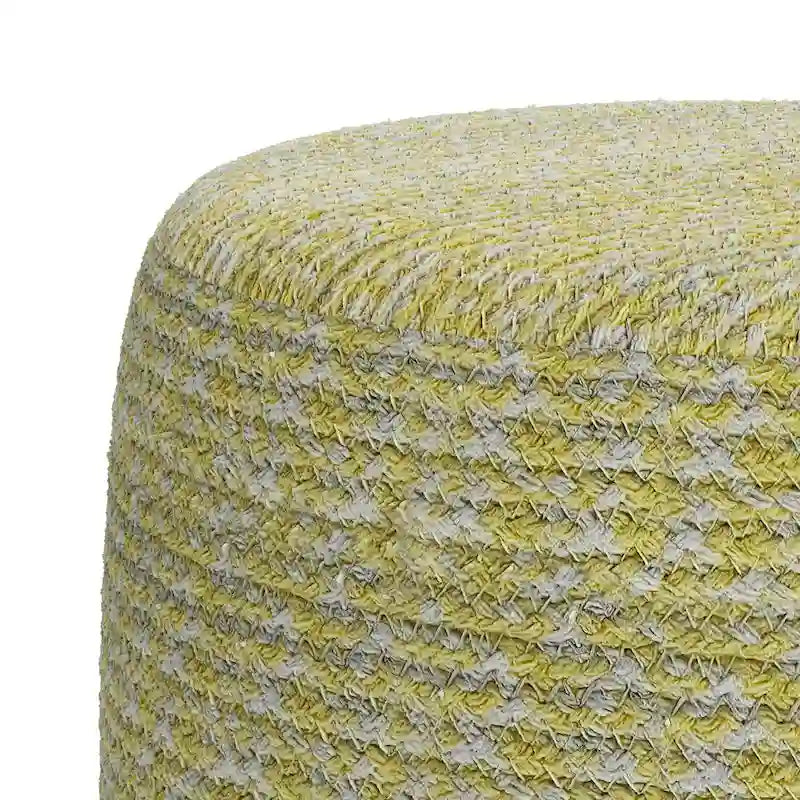 Round Hand-Woven Cotton Braided Pouf with Polystyrene Bead Filling
