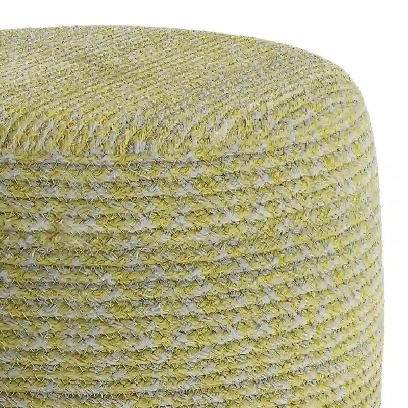 Round Hand-Woven Cotton Braided Pouf with Polystyrene Bead Filling
