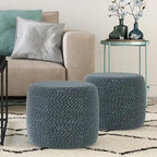 Round Hand-Woven Cotton Braided Pouf with Polystyrene Bead Filling
