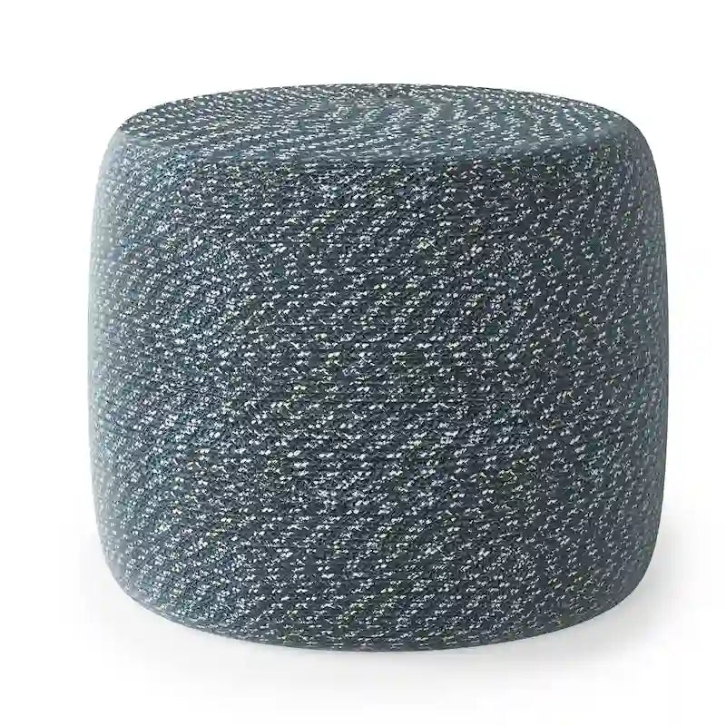 Round Hand-Woven Cotton Braided Pouf with Polystyrene Bead Filling
