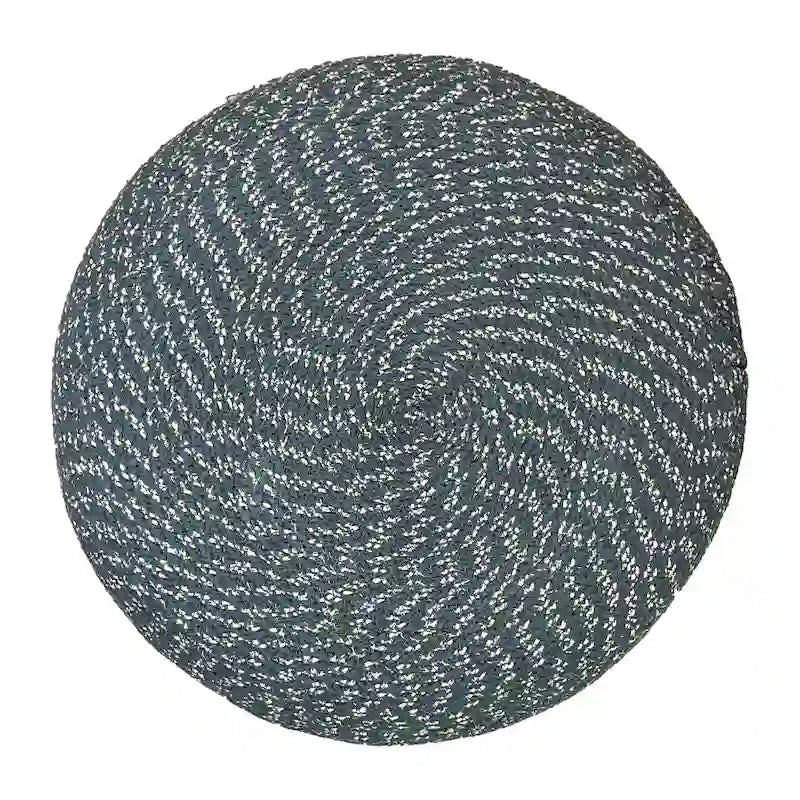 Round Hand-Woven Cotton Braided Pouf with Polystyrene Bead Filling