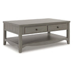 Rectangular Coffee Table with 2 Drawers – European Farmhouse Style, Antique Gray Veneer