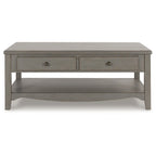 Rectangular Coffee Table with 2 Drawers – European Farmhouse Style, Antique Gray Veneer
