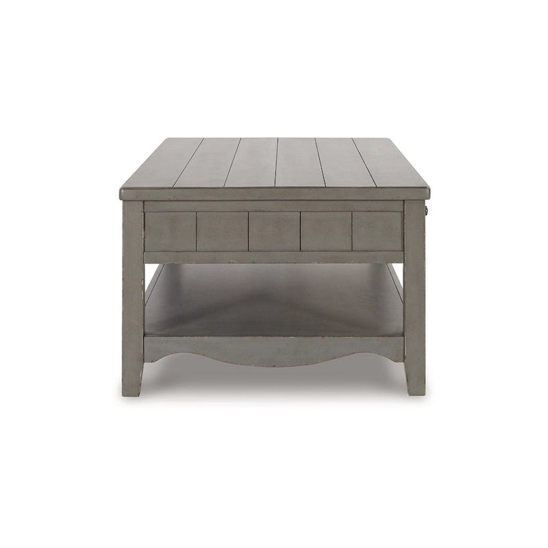 Rectangular Coffee Table with 2 Drawers – European Farmhouse Style, Antique Gray Veneer