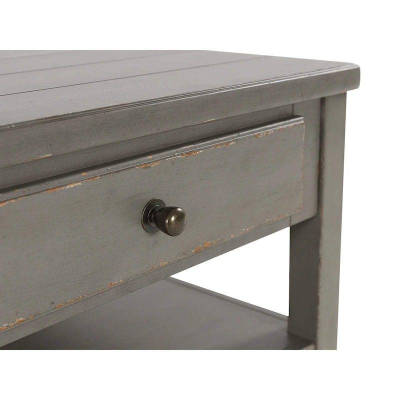 Rectangular Coffee Table with 2 Drawers – European Farmhouse Style, Antique Gray Veneer