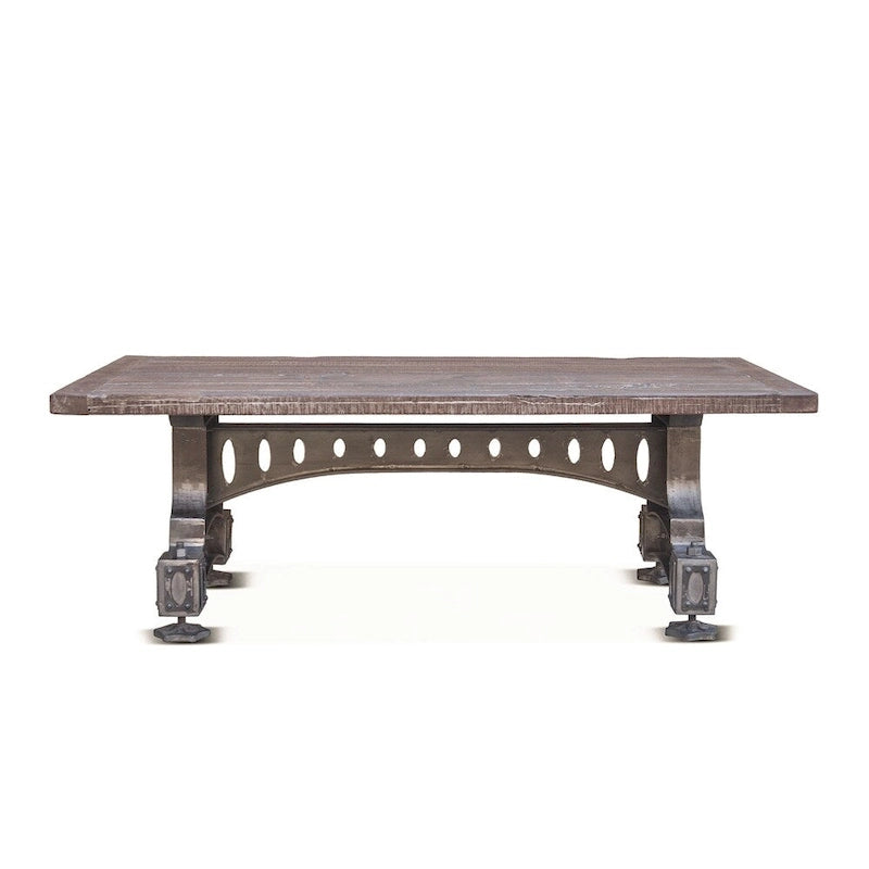 Reclaimed Teak Wood Top Table with Cast Iron Trestle Base, Industrial Vintage Style, Console or Coffee