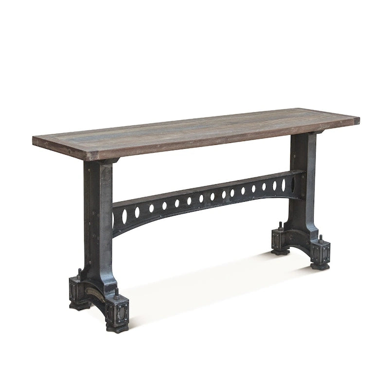 Reclaimed Teak Wood Top Table with Cast Iron Trestle Base, Industrial Vintage Style, Console or Coffee