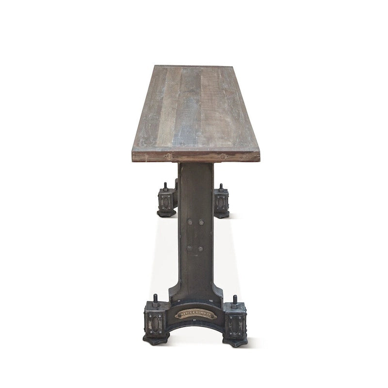 Reclaimed Teak Wood Top Table with Cast Iron Trestle Base, Industrial Vintage Style, Console or Coffee