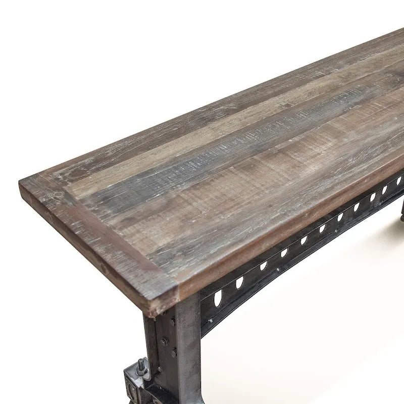 Reclaimed Teak Wood Top Table with Cast Iron Trestle Base, Industrial Vintage Style, Console or Coffee