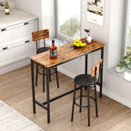 3-Piece Bistro Set, Dining Table and Upholstered Stools w/ Backrest