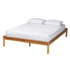 Mid-Century Modern Honey Oak Wood Bed Frame, Rubber Wood & MDF, No Box Spring Needed, Full/Queen/King