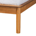 Mid-Century Modern Honey Oak Wood Bed Frame, Rubber Wood & MDF, No Box Spring Needed, Full/Queen/King