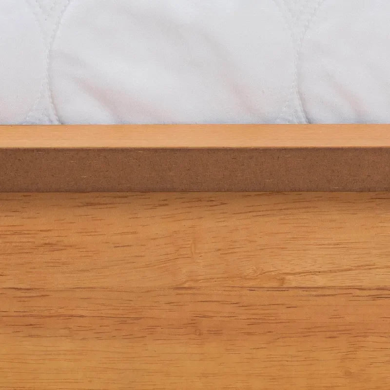 Mid-Century Modern Honey Oak Wood Bed Frame, Rubber Wood & MDF, No Box Spring Needed, Full/Queen/King