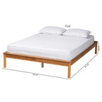 Mid-Century Modern Honey Oak Wood Bed Frame, Rubber Wood & MDF, No Box Spring Needed, Full/Queen/King