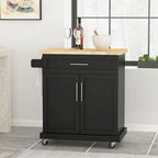 Rolling Kitchen Cart with Natural Wood Top & Storage Shelves – Contemporary Style