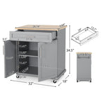 Rolling Kitchen Cart with Natural Wood Top & Storage Shelves – Contemporary Style