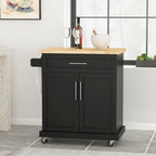 Rolling Kitchen Cart with Natural Wood Top & Storage Shelves – Contemporary Style