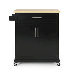 Rolling Kitchen Cart with Natural Wood Top & Storage Shelves – Contemporary Style