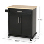 Rolling Kitchen Cart with Natural Wood Top & Storage Shelves – Contemporary Style