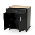 Rolling Kitchen Cart with Natural Wood Top & Storage Shelves – Contemporary Style