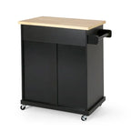 Rolling Kitchen Cart with Natural Wood Top & Storage Shelves – Contemporary Style