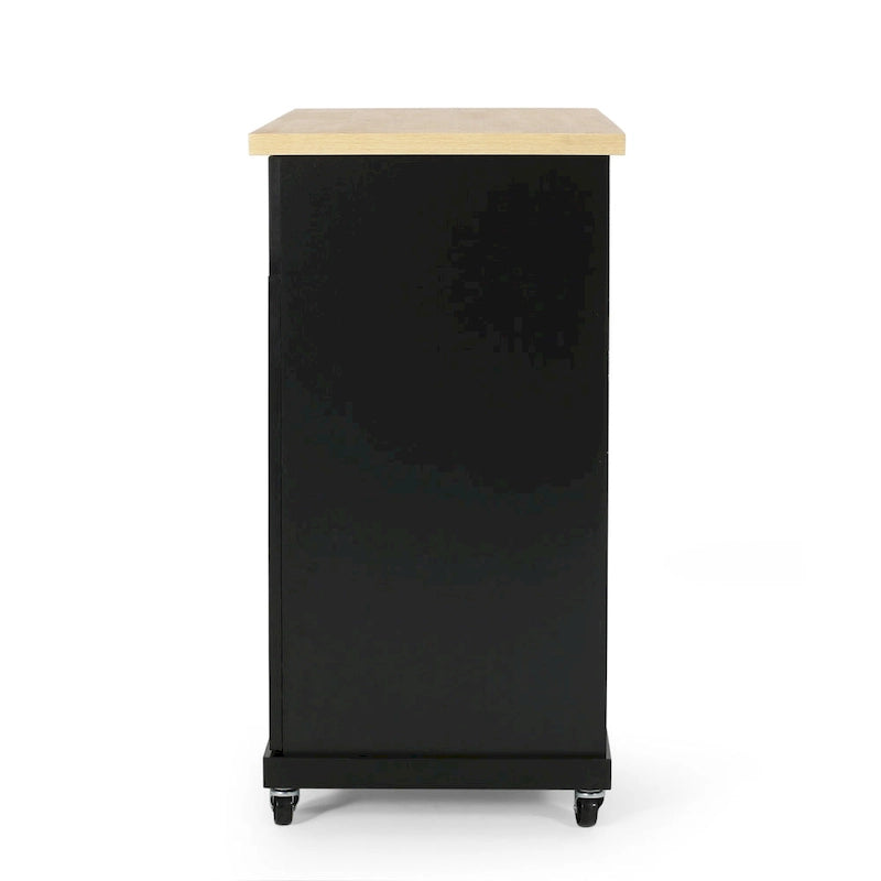 Rolling Kitchen Cart with Natural Wood Top & Storage Shelves – Contemporary Style