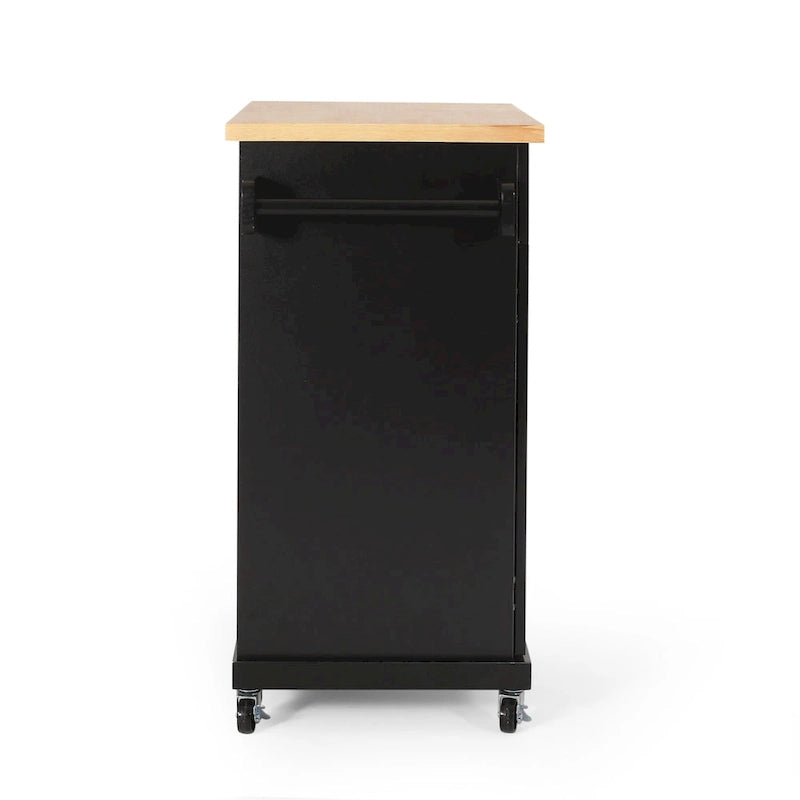 Rolling Kitchen Cart with Natural Wood Top & Storage Shelves – Contemporary Style