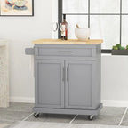Rolling Kitchen Cart with Natural Wood Top & Storage Shelves – Contemporary Style