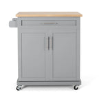 Rolling Kitchen Cart with Natural Wood Top & Storage Shelves – Contemporary Style
