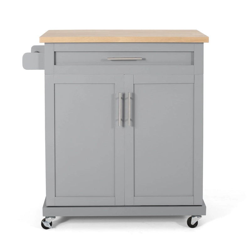 Rolling Kitchen Cart with Natural Wood Top & Storage Shelves – Contemporary Style