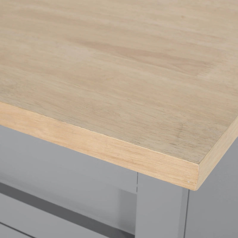 Rolling Kitchen Cart with Natural Wood Top & Storage Shelves – Contemporary Style